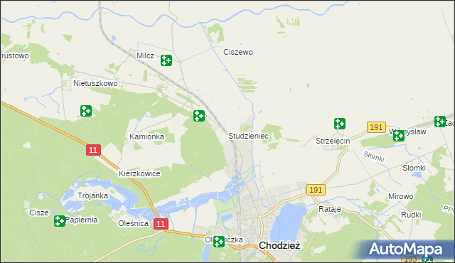 mapa Studzieniec gmina Chodzież, Studzieniec gmina Chodzież na mapie Targeo