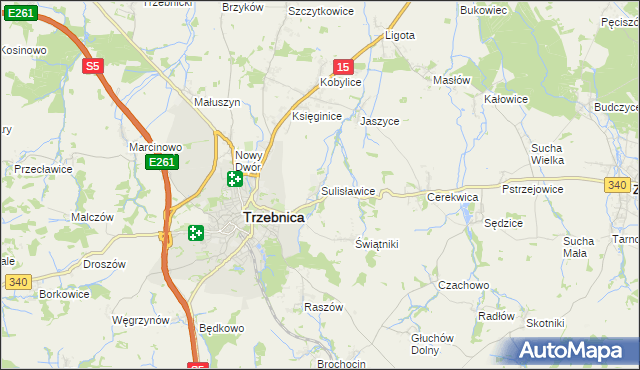 mapa Sulisławice gmina Trzebnica, Sulisławice gmina Trzebnica na mapie Targeo