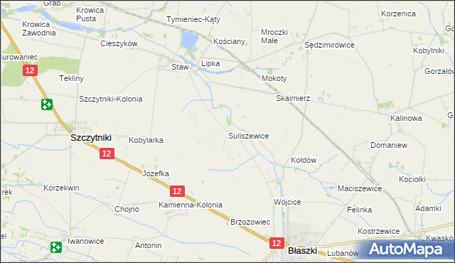 mapa Suliszewice gmina Błaszki, Suliszewice gmina Błaszki na mapie Targeo