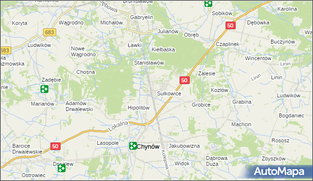 mapa Sułkowice gmina Chynów, Sułkowice gmina Chynów na mapie Targeo