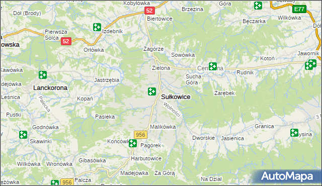 mapa Sułkowice powiat myślenicki, Sułkowice powiat myślenicki na mapie Targeo