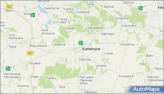 mapa Sulmierzyce powiat pajęczański, Sulmierzyce powiat pajęczański na mapie Targeo