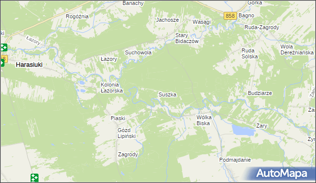 mapa Suszka gmina Biszcza, Suszka gmina Biszcza na mapie Targeo