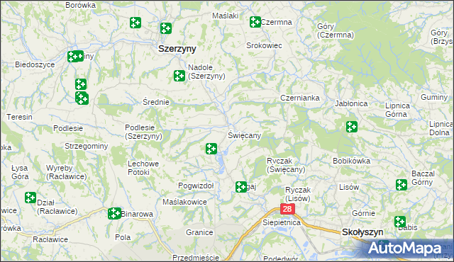 mapa Święcany, Święcany na mapie Targeo