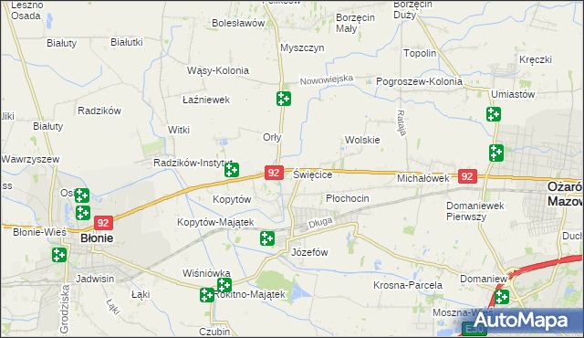 mapa Święcice gmina Ożarów Mazowiecki, Święcice gmina Ożarów Mazowiecki na mapie Targeo