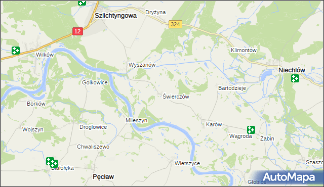 mapa Świerczów gmina Niechlów, Świerczów gmina Niechlów na mapie Targeo