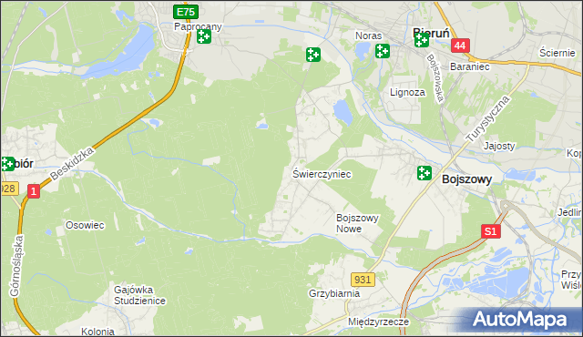 mapa Świerczyniec gmina Bojszowy, Świerczyniec gmina Bojszowy na mapie Targeo