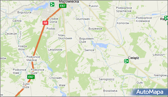 mapa Świnice gmina Rawa Mazowiecka, Świnice gmina Rawa Mazowiecka na mapie Targeo