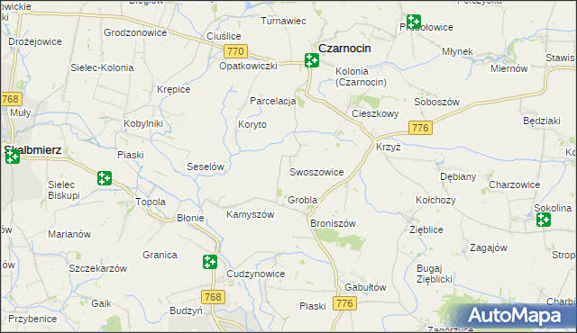 mapa Swoszowice gmina Czarnocin, Swoszowice gmina Czarnocin na mapie Targeo