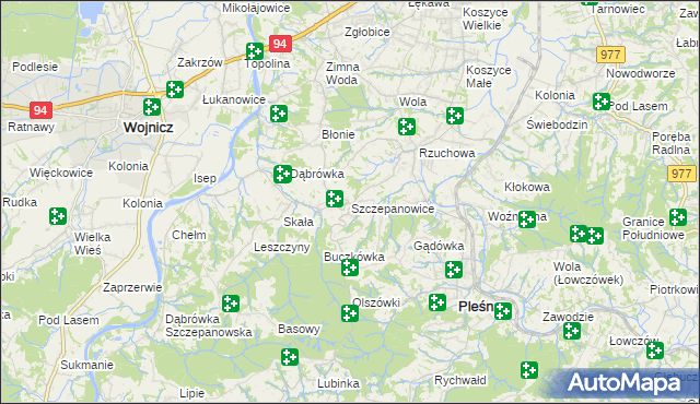 mapa Szczepanowice gmina Pleśna, Szczepanowice gmina Pleśna na mapie Targeo