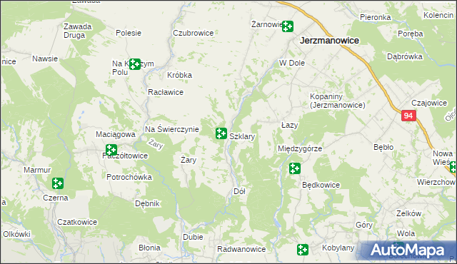 mapa Szklary gmina Jerzmanowice-Przeginia, Szklary gmina Jerzmanowice-Przeginia na mapie Targeo