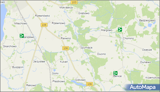 mapa Szumiąca gmina Kamień Pomorski, Szumiąca gmina Kamień Pomorski na mapie Targeo