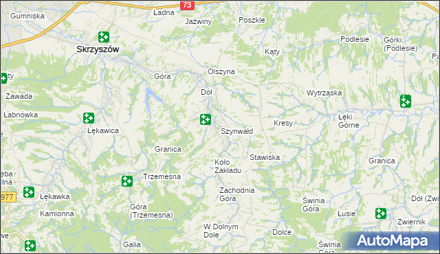 mapa Szynwałd gmina Skrzyszów, Szynwałd gmina Skrzyszów na mapie Targeo