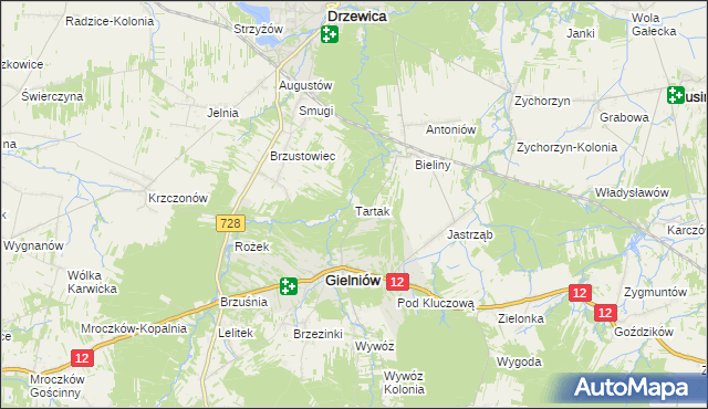 mapa Tartak gmina Gielniów, Tartak gmina Gielniów na mapie Targeo