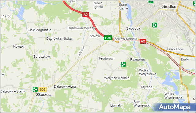 mapa Teodorów gmina Skórzec, Teodorów gmina Skórzec na mapie Targeo