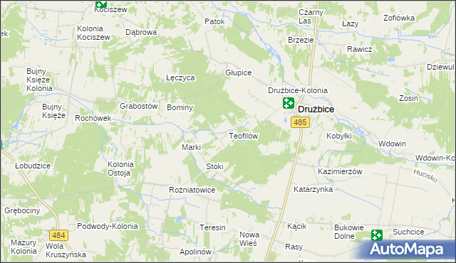mapa Teofilów gmina Drużbice, Teofilów gmina Drużbice na mapie Targeo