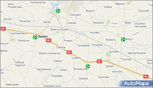 mapa Tomaszew gmina Bedlno, Tomaszew gmina Bedlno na mapie Targeo