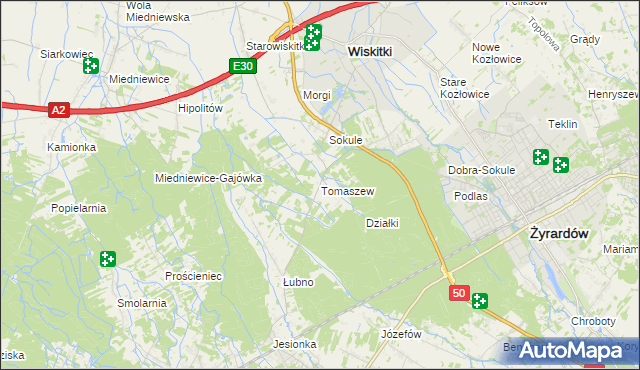mapa Tomaszew gmina Wiskitki, Tomaszew gmina Wiskitki na mapie Targeo