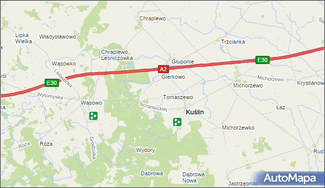 mapa Tomaszewo gmina Kuślin, Tomaszewo gmina Kuślin na mapie Targeo