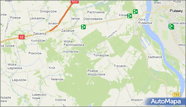 mapa Tomaszów gmina Puławy, Tomaszów gmina Puławy na mapie Targeo