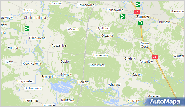 mapa Tomaszów gmina Żarnów, Tomaszów gmina Żarnów na mapie Targeo