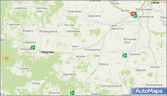 mapa Tomiszowice, Tomiszowice na mapie Targeo