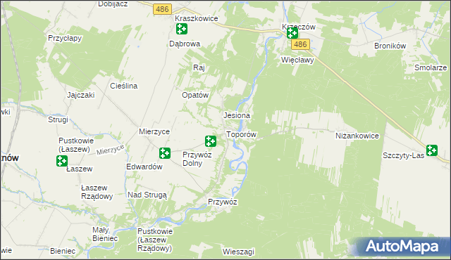 mapa Toporów gmina Wierzchlas, Toporów gmina Wierzchlas na mapie Targeo