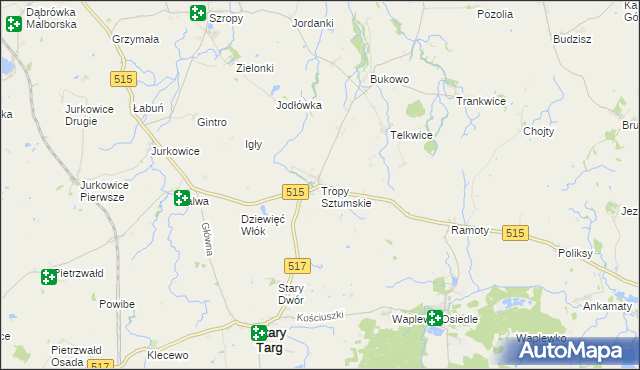 mapa Tropy Sztumskie, Tropy Sztumskie na mapie Targeo