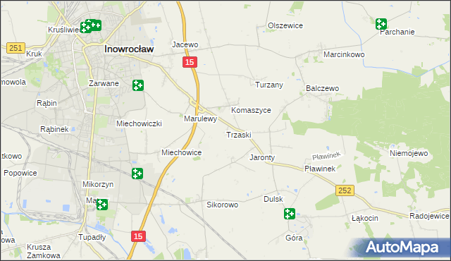 mapa Trzaski gmina Inowrocław, Trzaski gmina Inowrocław na mapie Targeo