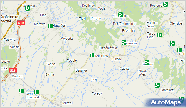 mapa Trześniów gmina Haczów, Trześniów gmina Haczów na mapie Targeo