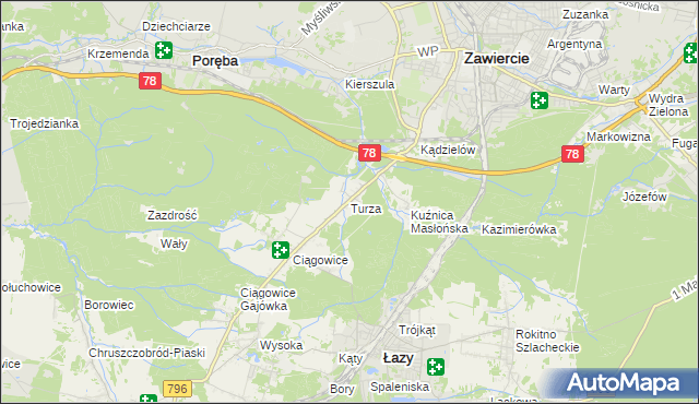 mapa Turza gmina Łazy, Turza gmina Łazy na mapie Targeo