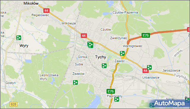 mapa Tychów, Tychy na mapie Targeo
