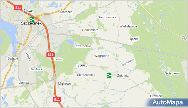 mapa Wągrodno gmina Szczecinek, Wągrodno gmina Szczecinek na mapie Targeo