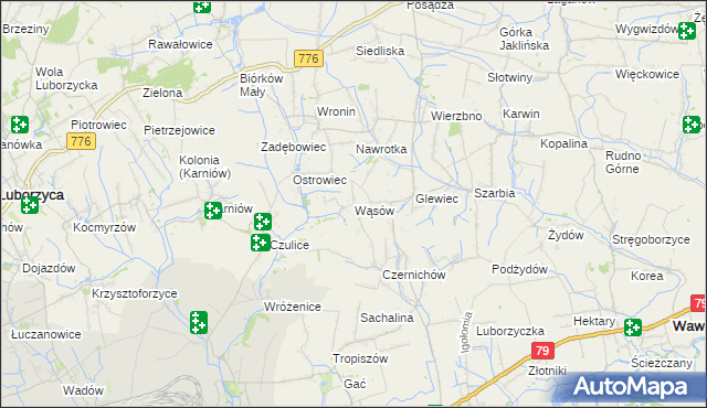mapa Wąsów, Wąsów na mapie Targeo