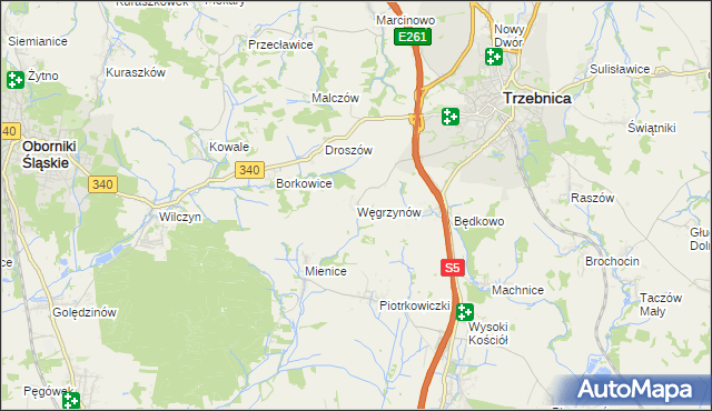mapa Węgrzynów gmina Trzebnica, Węgrzynów gmina Trzebnica na mapie Targeo