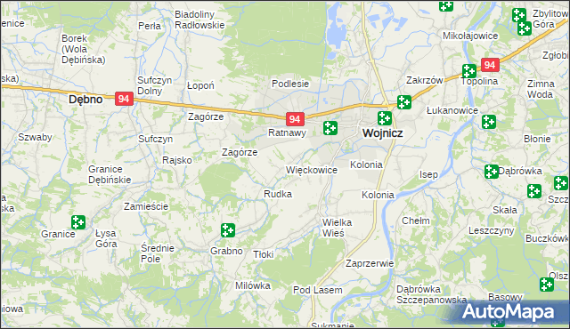 mapa Więckowice gmina Wojnicz, Więckowice gmina Wojnicz na mapie Targeo