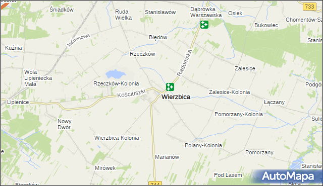 mapa Wierzbica powiat radomski, Wierzbica powiat radomski na mapie Targeo