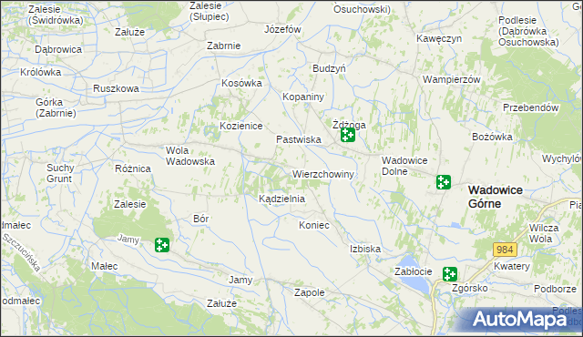 mapa Wierzchowiny gmina Wadowice Górne, Wierzchowiny gmina Wadowice Górne na mapie Targeo