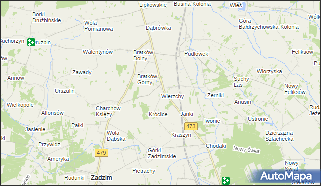 mapa Wierzchy gmina Zadzim, Wierzchy gmina Zadzim na mapie Targeo