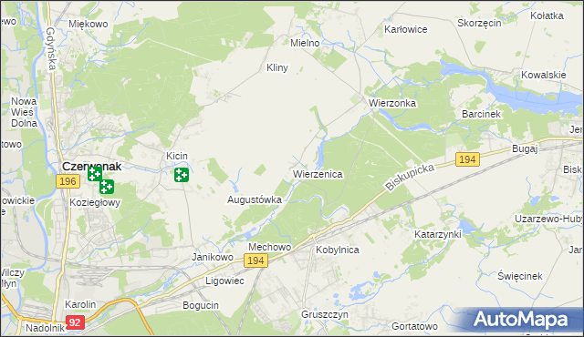 mapa Wierzenica, Wierzenica na mapie Targeo