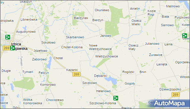 mapa Wietrzychowice gmina Izbica Kujawska, Wietrzychowice gmina Izbica Kujawska na mapie Targeo
