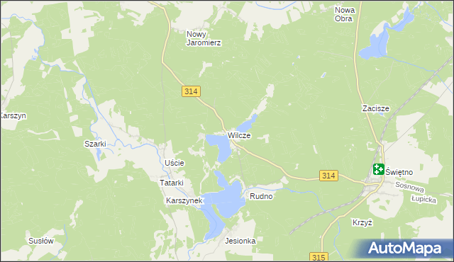 mapa Wilcze gmina Wolsztyn, Wilcze gmina Wolsztyn na mapie Targeo