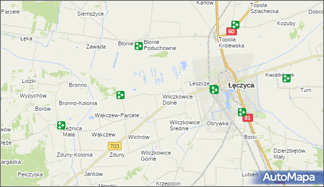 mapa Wilczkowice Dolne gmina Łęczyca, Wilczkowice Dolne gmina Łęczyca na mapie Targeo