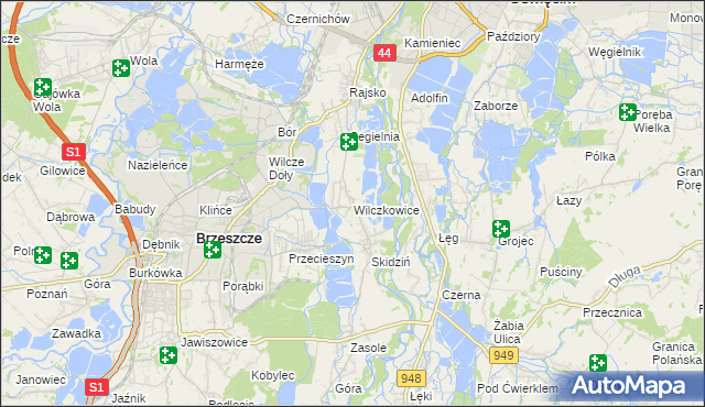 mapa Wilczkowice gmina Brzeszcze, Wilczkowice gmina Brzeszcze na mapie Targeo