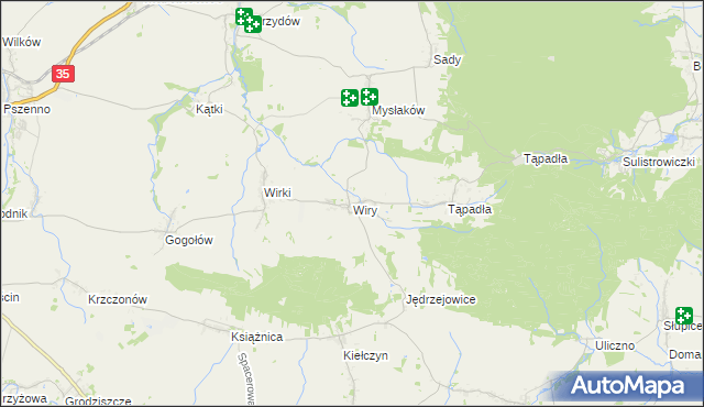 mapa Wiry gmina Marcinowice, Wiry gmina Marcinowice na mapie Targeo