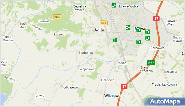 mapa Wiśniewko gmina Wiśniewo, Wiśniewko gmina Wiśniewo na mapie Targeo