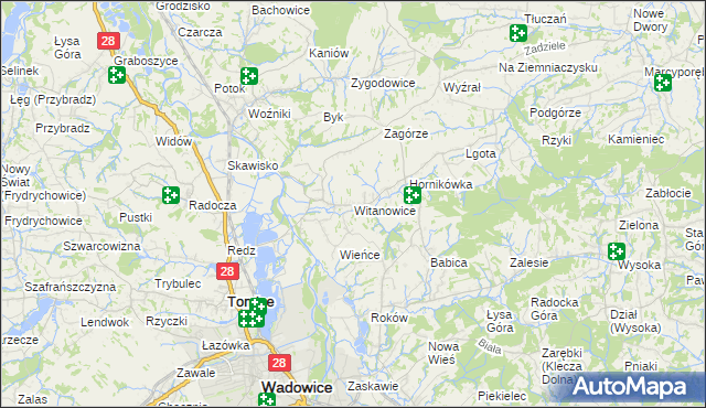 mapa Witanowice gmina Tomice, Witanowice gmina Tomice na mapie Targeo