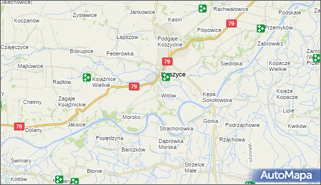 mapa Witów gmina Koszyce, Witów gmina Koszyce na mapie Targeo