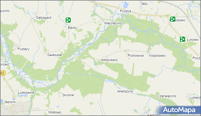 mapa Włościbórz gmina Dygowo, Włościbórz gmina Dygowo na mapie Targeo