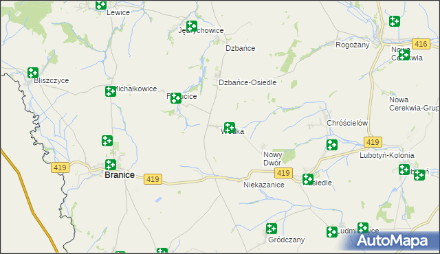 mapa Wódka gmina Branice, Wódka gmina Branice na mapie Targeo